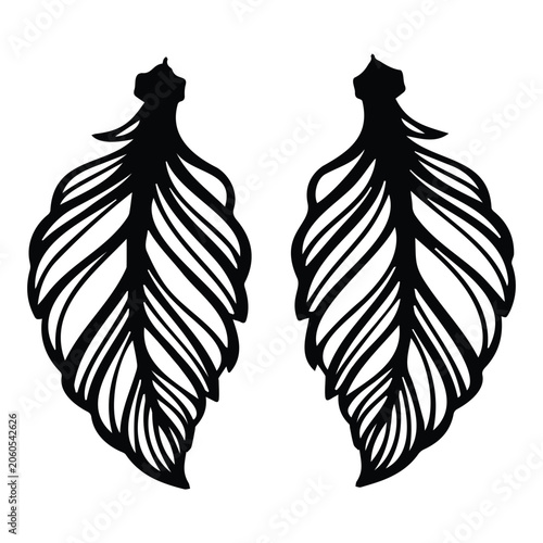 Konstfotografi Feather earrings jewelry accessory black vector illustration isolated on white