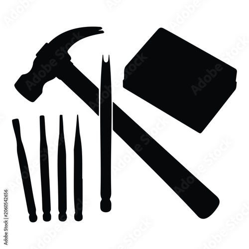 Canvas-taulu Jeweler hammer and punches tools vector illustration, metalworking equipment set