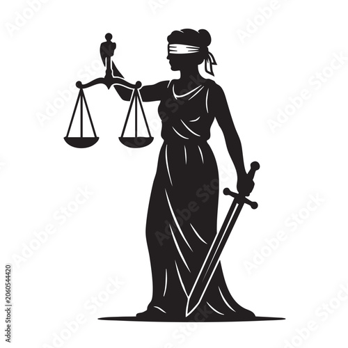 Woman justice symbol with scales sword fashion illustration silhouette