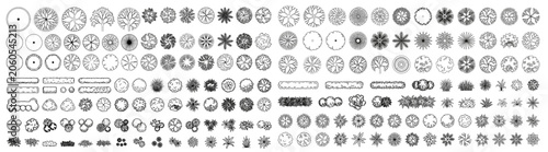 Top View Architectural Tree and Shrub CAD Block Vector Outline Set
