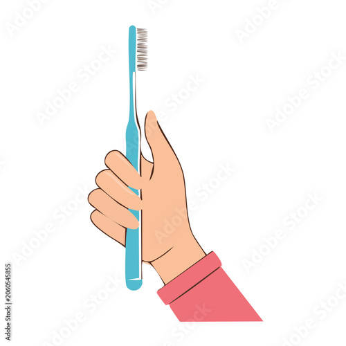 Hand holding blue toothbrush illustration