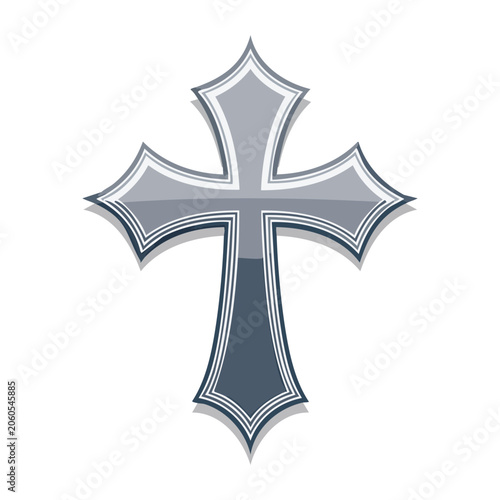 Stylized Christian cross icon with gray and blue tones