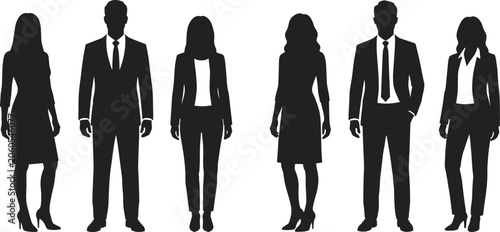 Tableau sur toile Set of professional business people silhouettes in formal corporate attire stand