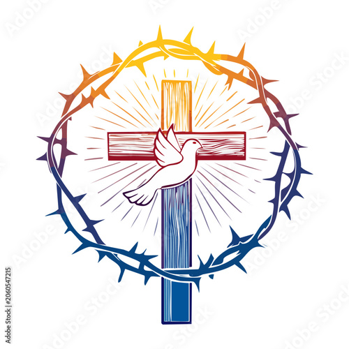 Christian Cross with Dove and Crown of Thorns