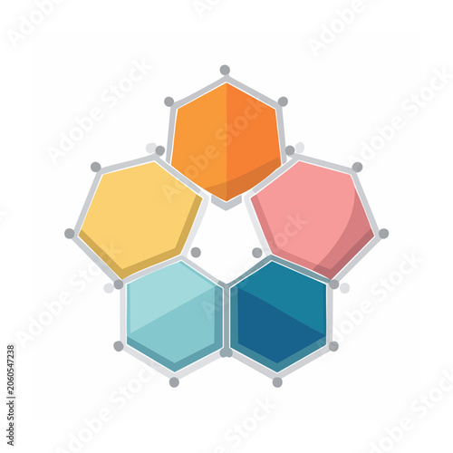Colorful overlapping hexagon cluster illustration