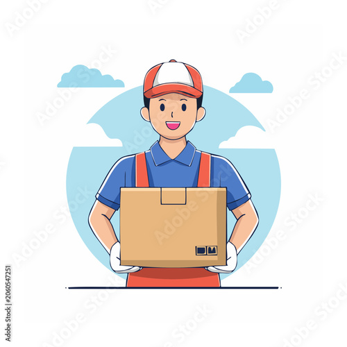 Delivery man holding cardboard box illustration