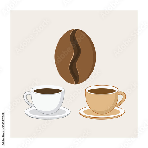 Flat design coffee beans and cups illustration
