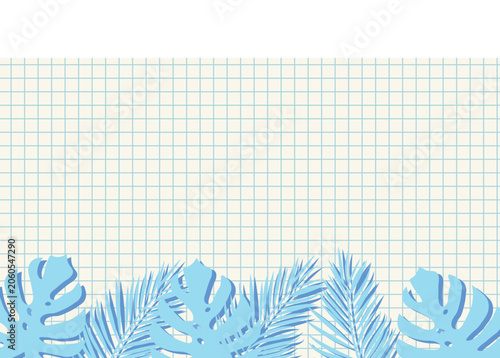 Blue tropical leaves below a checkered background