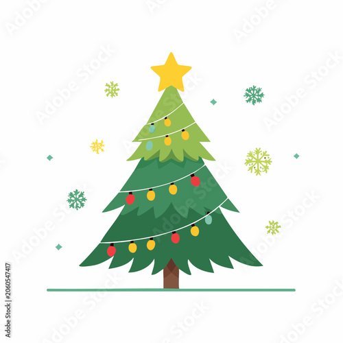Stylized Christmas Tree with Lights and Snowflakes