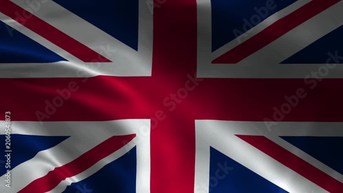 United Kingdom flag animation with realistic fabric texture and dramatic lighting