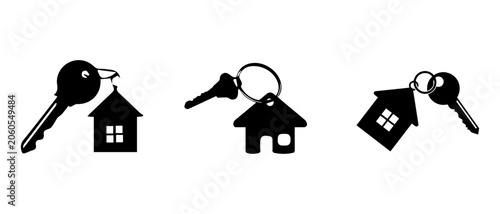 Set of house key icons, real estate property access and new home ownership concept, isolated vector symbols for house rental and sale