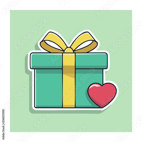 Flat Design Gift Box with Heart and Bow
