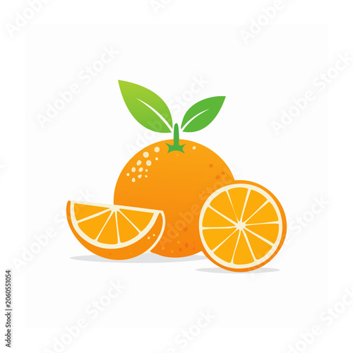 Flat design orange with slices and leaf