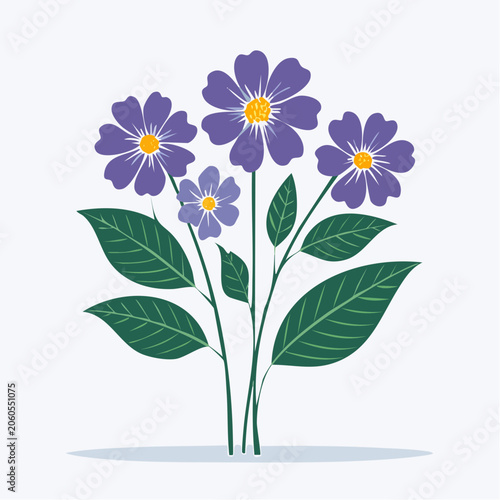 Purple Flowers with Green Leaves Illustration