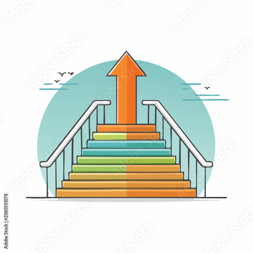 Staircase with Arrow Symbolizing Growth and Success