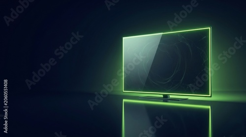 Modern smart TV with glowing green neon frame