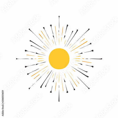 Stylized Sunburst with Yellow Center and Black and Orange Rays