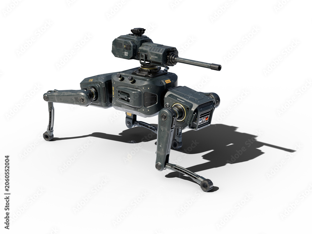 Fotografia Tactical quadruped robot with cannon