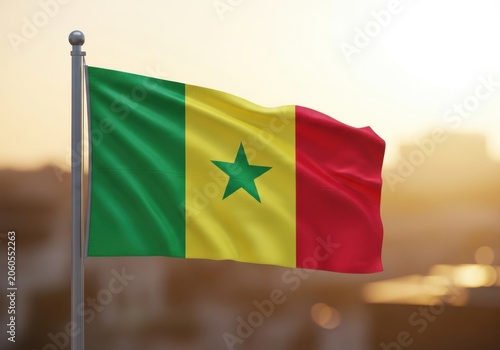 Waving flag of senegal on a flagpole