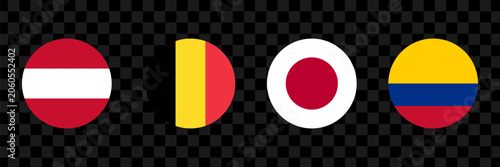 Konstfotografi Set of round flags of Austria, Belgium, Japan and Colombia vector illustration of national flags in circular shape