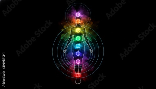 Human energy body chakras and spiritual healing illustration
