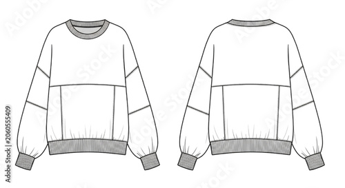 Fotografía Oversized sweatshirt technical CAD drawing showcasing front and back views with