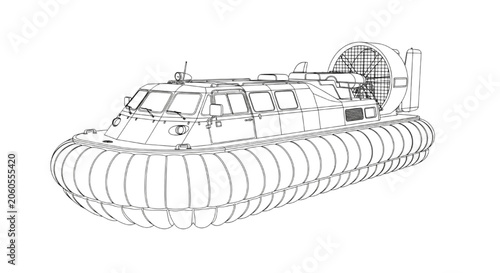 Cuadro en lienzo CAD Technical Line Drawing of a Modern Amphibious Hovercraft Air Cushion Vehicle