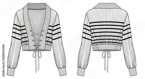 Billede på lærred Fashion Apparel CAD Sketch Featuring a Women's Ribbed Knit Lace Up Crop Sweater