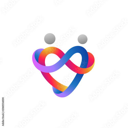 Heart logo and two people hugging