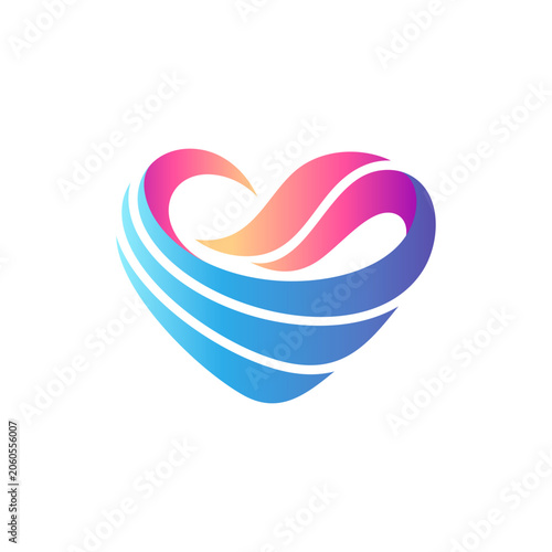 Wave and heart or love creative logo concept