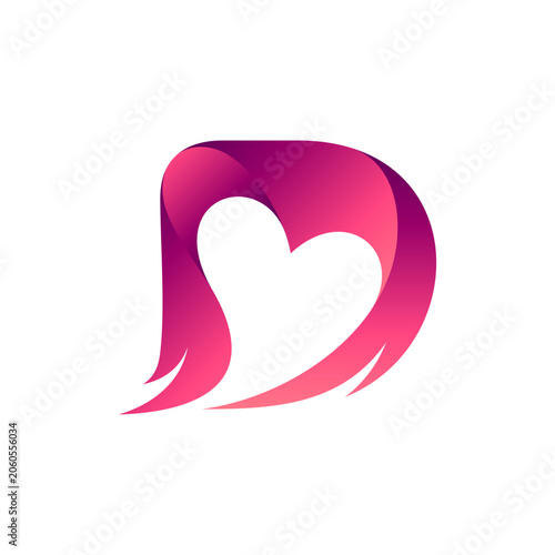 D logo with heart shape inside