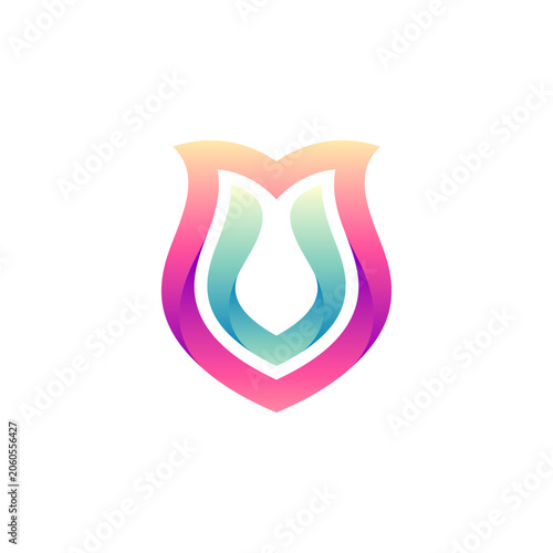 Tulip flower logo combination with shield shape element