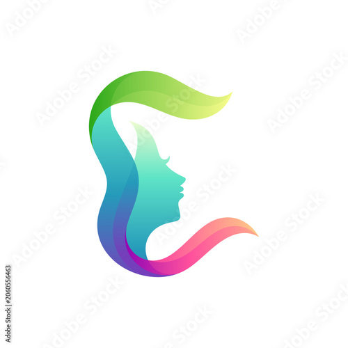 Beauty and health care logo, with the concept of the letter E with a combination of a woman's head silhouette and leaves