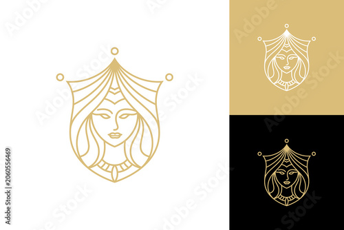 Women's beauty and health logo, with the concept of a woman's head silhouette decorated with spread leaves