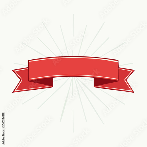 Red Ribbon Banner with Sunburst Background