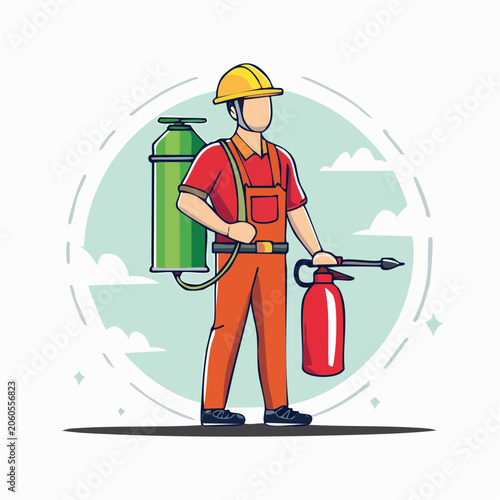 Pest Control Worker with Sprayer and Backpack