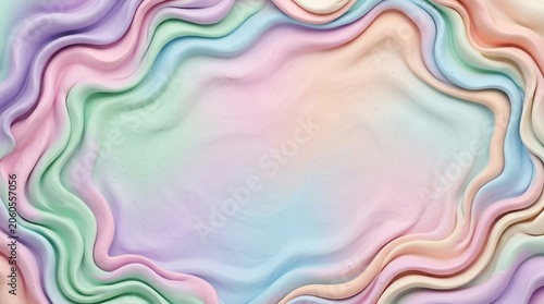 Soft pastel rainbow colors swirling dough or icing with waves, creating a frame for text or design