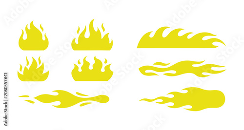 Obraz na plátně Flame Graphics Pack: A vibrant collection of stylized yellow flame graphic elements, perfect for adding a fiery touch to designs and creative projects