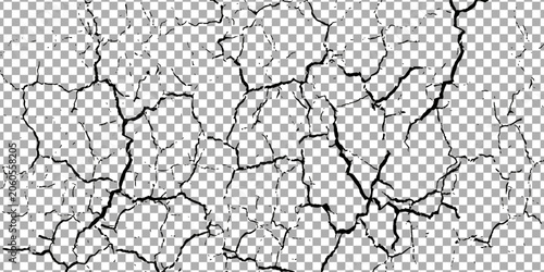 Ground cracks, breaks on land surface from earthquake isolated on transparent background. Vector realistic set of fissure in ground, crevices from disaster or drought, black fractures top view