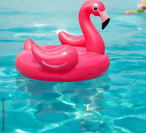 Vibrant summer wallpaper with flamingo float and tropical pool water