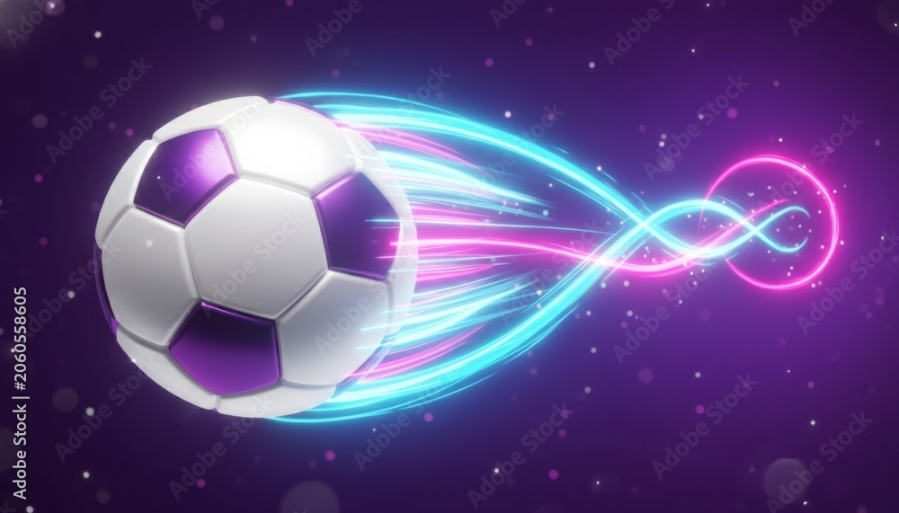 Naklejka premium Futuristic soccer ball with glowing neon energy trails