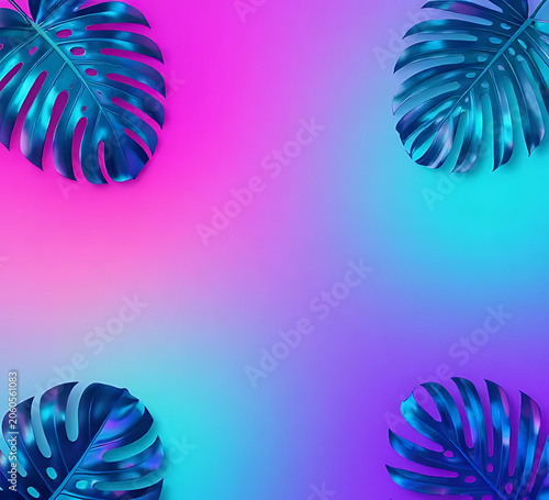 Neon tropical summer gradient with vibrant cyan and magenta tones,