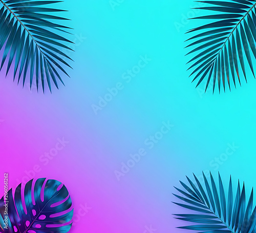 Neon tropical summer gradient with vibrant cyan and magenta tones,