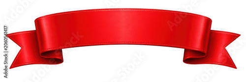 Red ribbon banner, curve badge, label, title box, clip art, png isolated on transparent background.