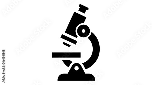 Tableau sur toile A black silhouette of a microscope, isolated on a white background