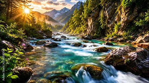 Crystal River Flowing Through Mountain Forest Gorge