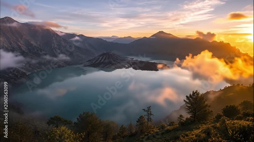 Calm Crater Lake Reflecting Soft Morning Sky