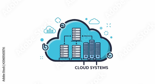 Slika na platnu Cloud computing systems with servers and data storage, representing digital information and technology infrastructure