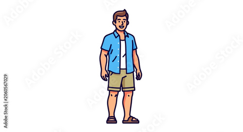 Man Wearing Blue Shirt and Shorts.
