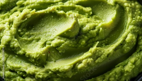 Top Down Close Up Of Vibrant Freshly Made Green Guacamole With Smooth Fresh Texture On Whole Background